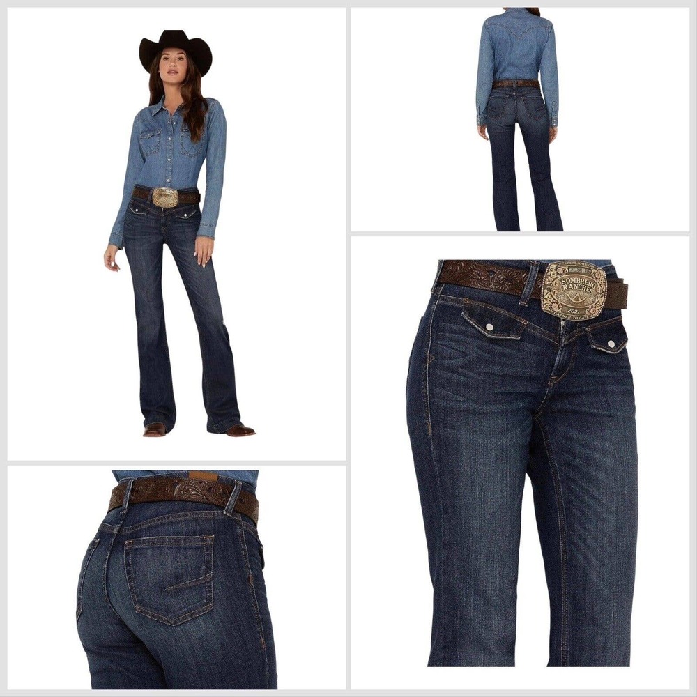 Ariat Ladies Slim Trouser High Rise Bessie Pacific Washed Wide Leg Jeans Sz 30R